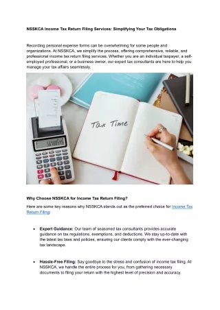 NSSKCA Income Tax Return Filing Services: Simplifying Your Tax Obligations