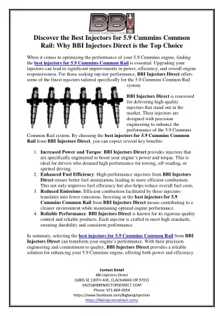 Discover the Best Injectors for 5.9 Cummins Common Rail: Why BBI Injectors Direc