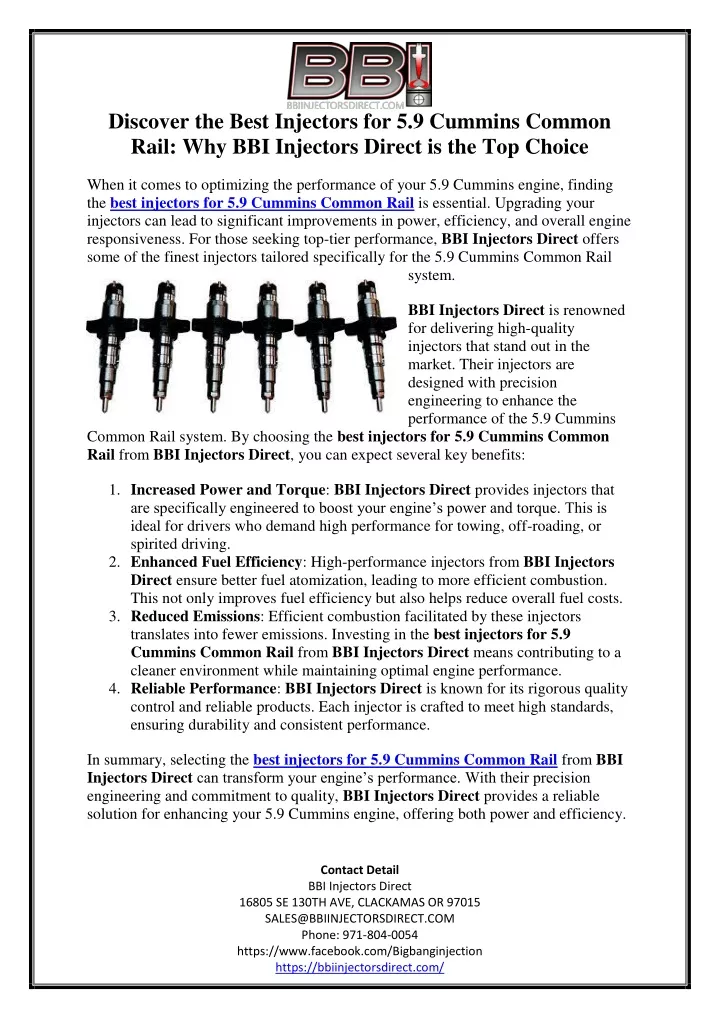 Ppt discover the best injectors for 5 9 cummins common rail why bbi