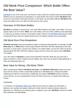 old monk price comparison which bottle offers