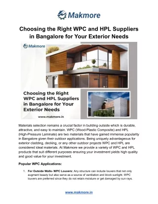 Choosing the Right WPC and HPL Suppliers in Bangalore for Your Exterior Needs