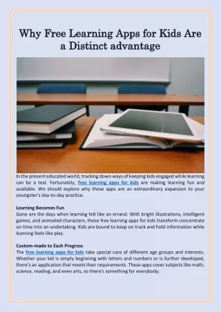 Why Free Learning Apps for Kids Are a Distinct advantage