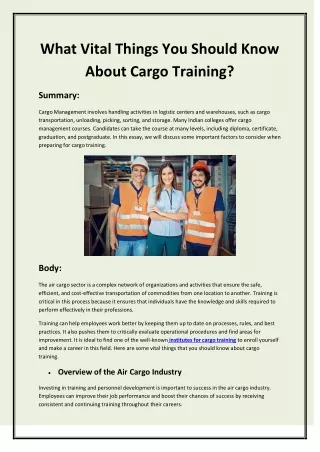 What Vital Things You Should Know About Cargo Training?