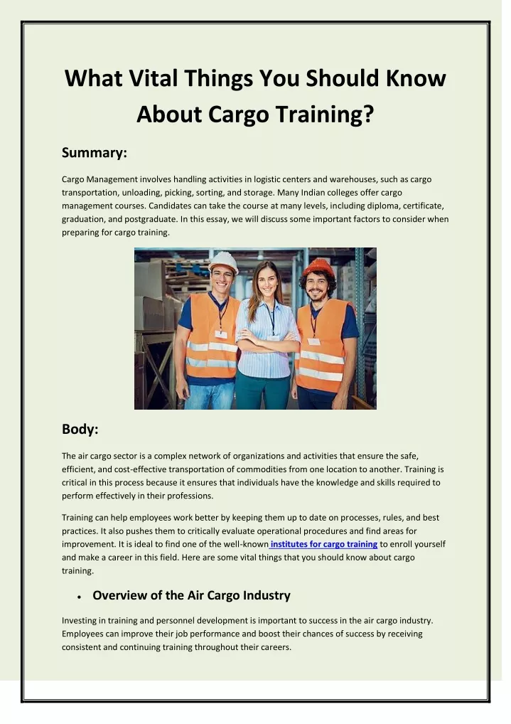 what vital things you should know about cargo