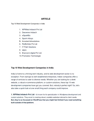 article top 10 web development companies in india