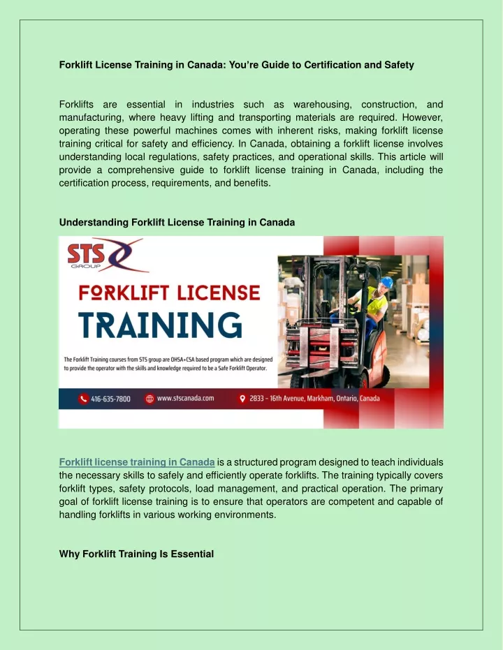 forklift license training in canada you re guide