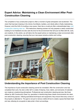 Expert Advice Maintaining a Clean Environment After Post-Construction Cleaning