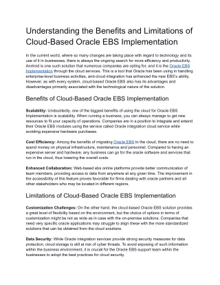 Understanding the Benefits and Limitations of Cloud-Based Oracle EBS Implementation