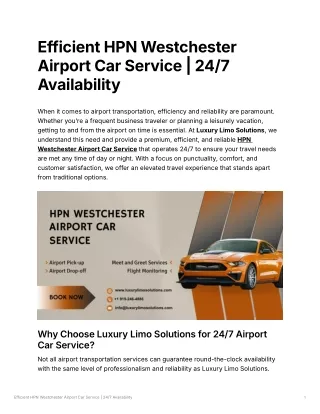 Efficient HPN Westchester Airport Car Service | 24/7 Availability