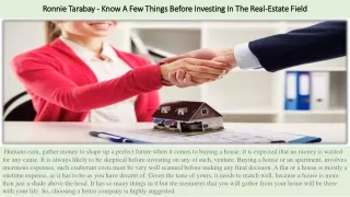 Ronnie Tarabay - Know A Few Things Before Investing In The Real-Estate Field