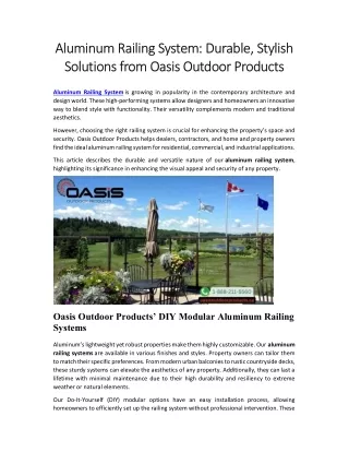 Aluminum Railing System  Durable, Stylish Solutions from Oasis Outdoor Products