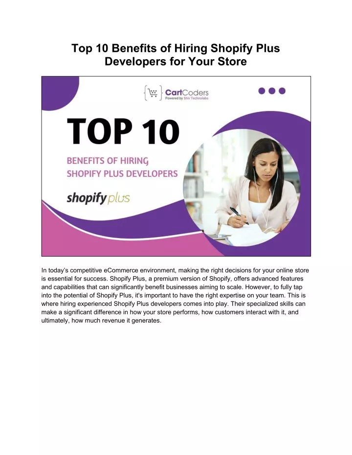 top 10 benefits of hiring shopify plus developers