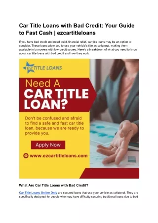 car title loans with bad credit your guide