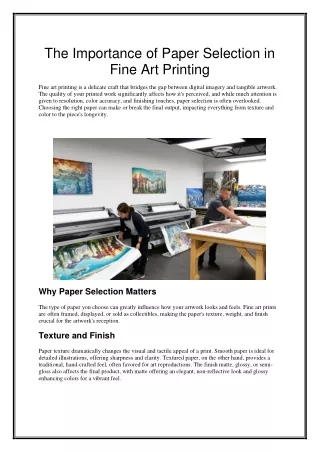 The Importance of Paper Selection in Fine Art Printing