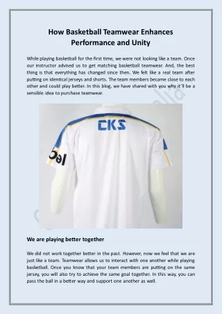 How Basketball Teamwear Enhances Performance and Unity