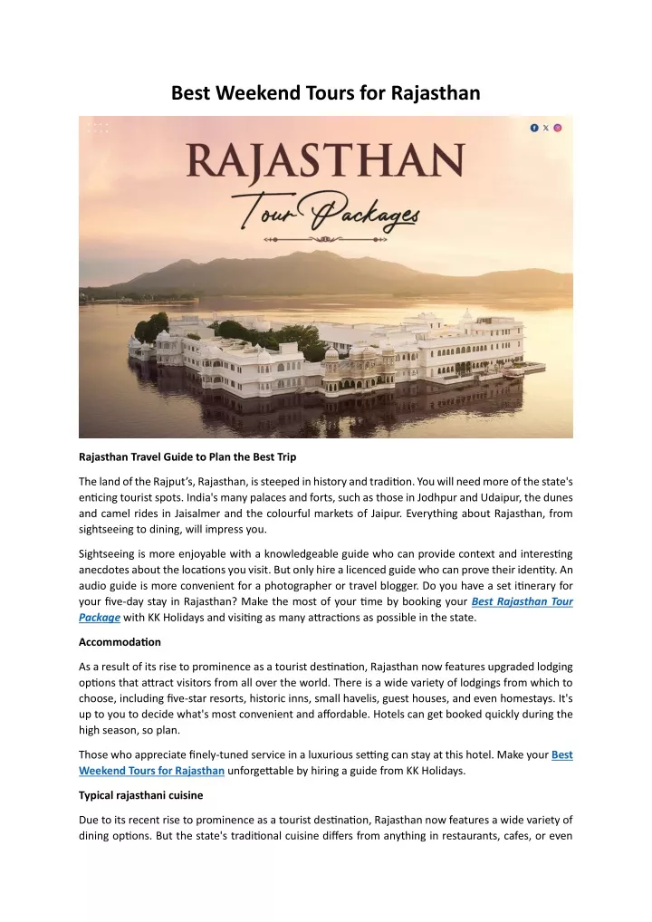 best weekend tours for rajasthan