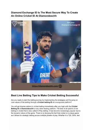 Diamond Exchange ID Is The Most Secure Way To Create An Online Cricket ID At Diamondexchh