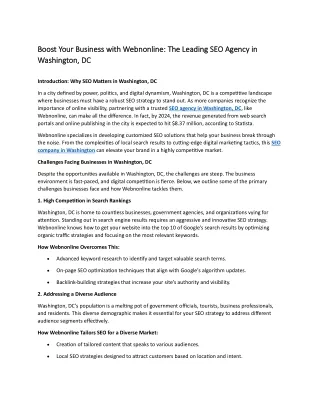 Boost Your Business with Webnonline: The Leading SEO Agency in Washington, DC