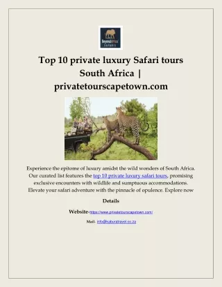 Top 10 private luxury Safari tours South Africa