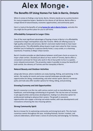 Benefit of using home for sale in barrie ontario