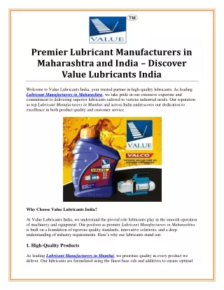 Top Lubricant Manufacturers in Maharashtra & Across India