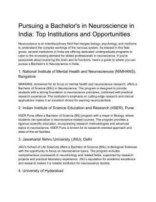 Pursuing a Bachelor's in Neuroscience in India_ Top Institutions and Opportunities