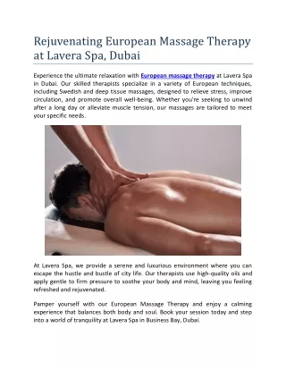 Rejuvenating European Massage Therapy at Lavera Spa