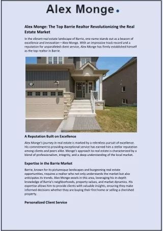 Alex Monge: The Top Barrie Realtor Revolutionizing the Real Estate Market