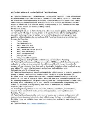 AG Publishing House : A Leading Self-Book Publishing House