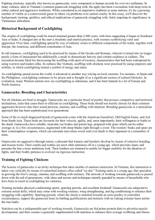 Combat Chickens: The Analysis of Practice, Lifestyle, and Ethics