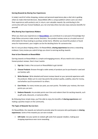 Earning Rewards by Sharing Your Experiences
