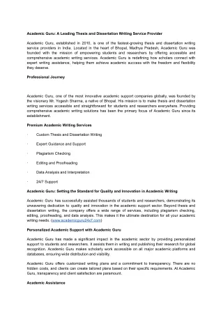 Academic Guru : A Leading Thesis and Dissertation Writing Service Provider