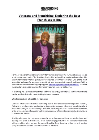 Veterans and Franchising- Exploring the Best Franchises to Buy