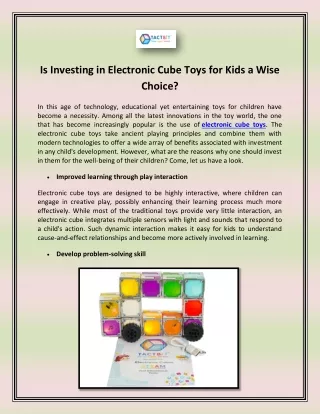 Is Investing in Electronic Cube Toys for Kids a Wise Choice?