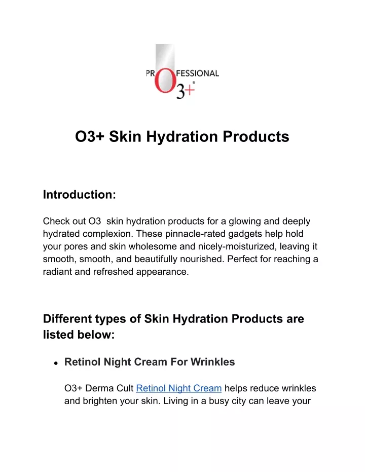 o3 skin hydration products