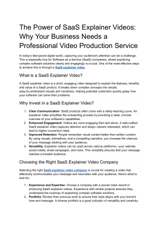 The Power of SaaS Explainer Videos_ Why Your Business Needs a Professional Video Production Service
