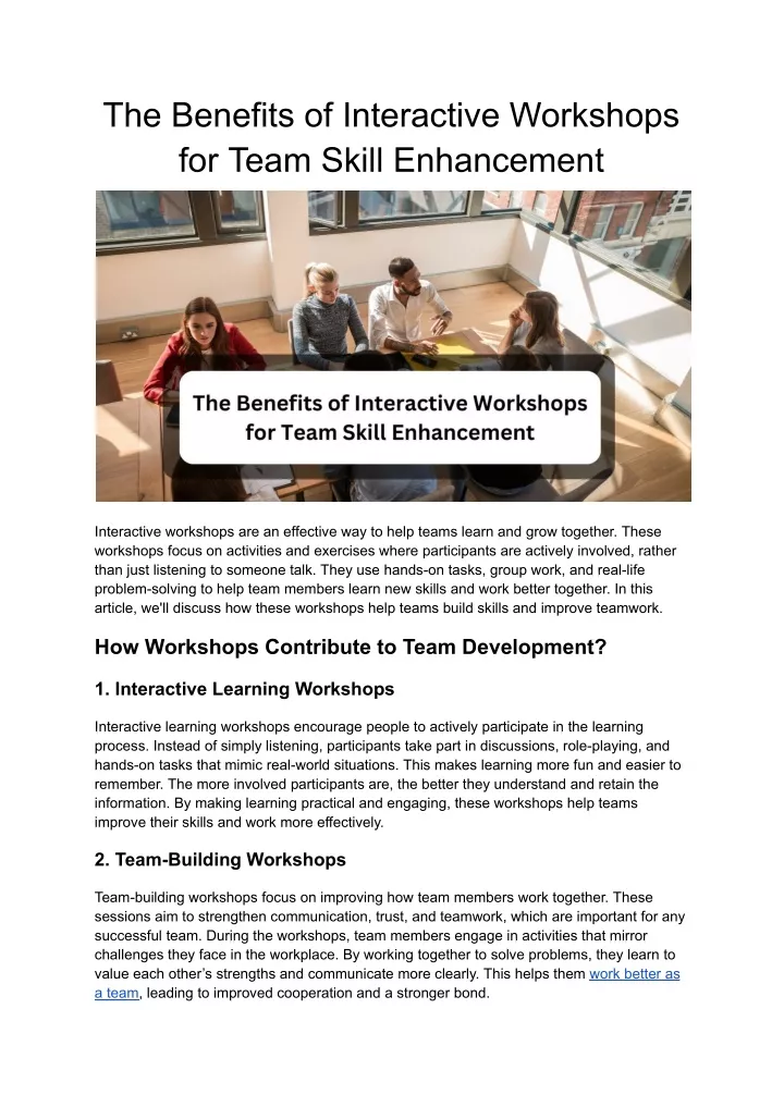 the benefits of interactive workshops for team