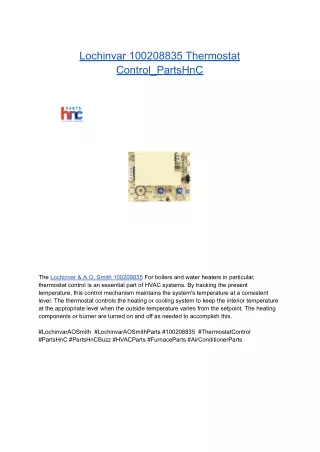 Lochinvar 100208835 Thermostat Control_PartsHnC