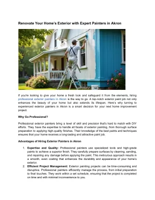 Renovate Your Home’s Exterior with Expert Painters in Akron