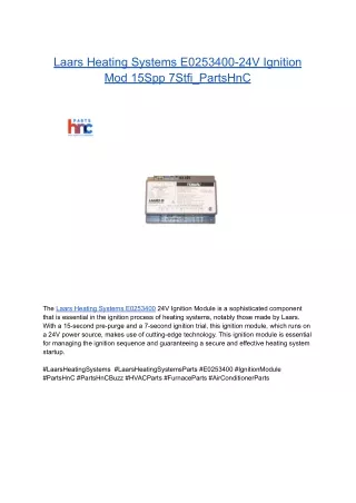 Laars Heating Systems E0253400-24V Ignition Mod 15Spp 7Stfi_PartsHnC