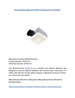 Broan-Nutone Qtxe110-110Cfm 0.7Sones Fan _ PartsHnC