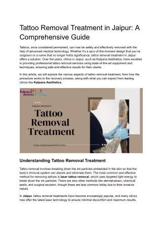 Tattoo Removal Treatment in Jaipur