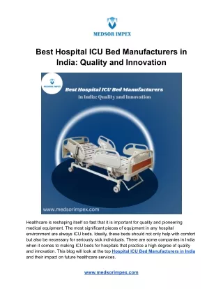 Best Hospital ICU Bed Manufacturers in India: Quality and Innovation