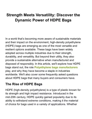 Eco-Friendly and Durable: The Dual Benefit of HDPE Bags