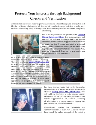 Protects Your Interests through Background Checks and Verification