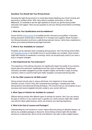 questions you should ask your driving school