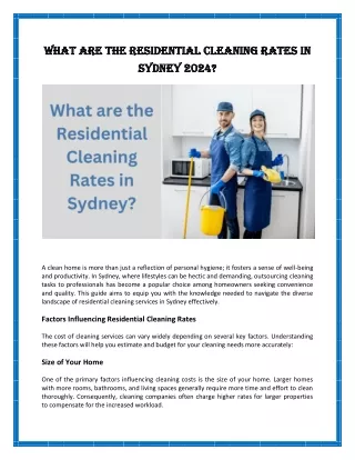 What are the Residential Cleaning Rates in Sydney 2024