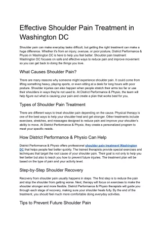 Effective Shoulder Pain Treatment in Washington DC
