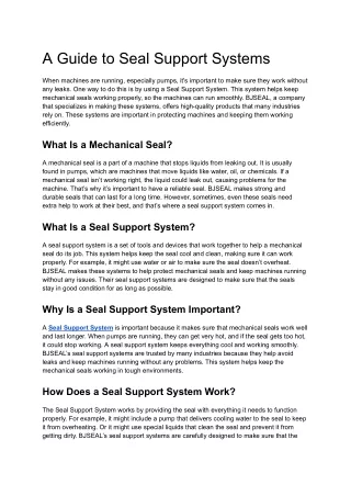 A Guide to Seal Support Systems