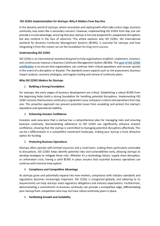 ISO 22301 Implementation for Startups